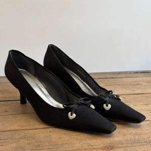 Stuart Weitzman Black Heels with Bow and Heart Detail